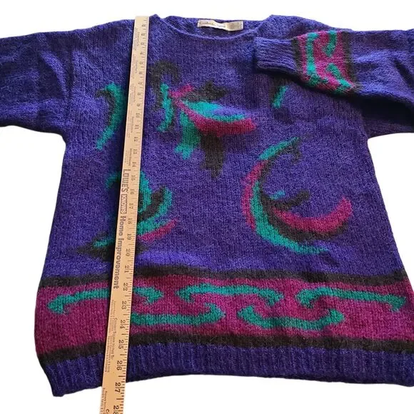 Cambridge Spirit Women L Purple Colorful Wool Blend Abstract 80's Style Pullover - Picture 11 of 13
